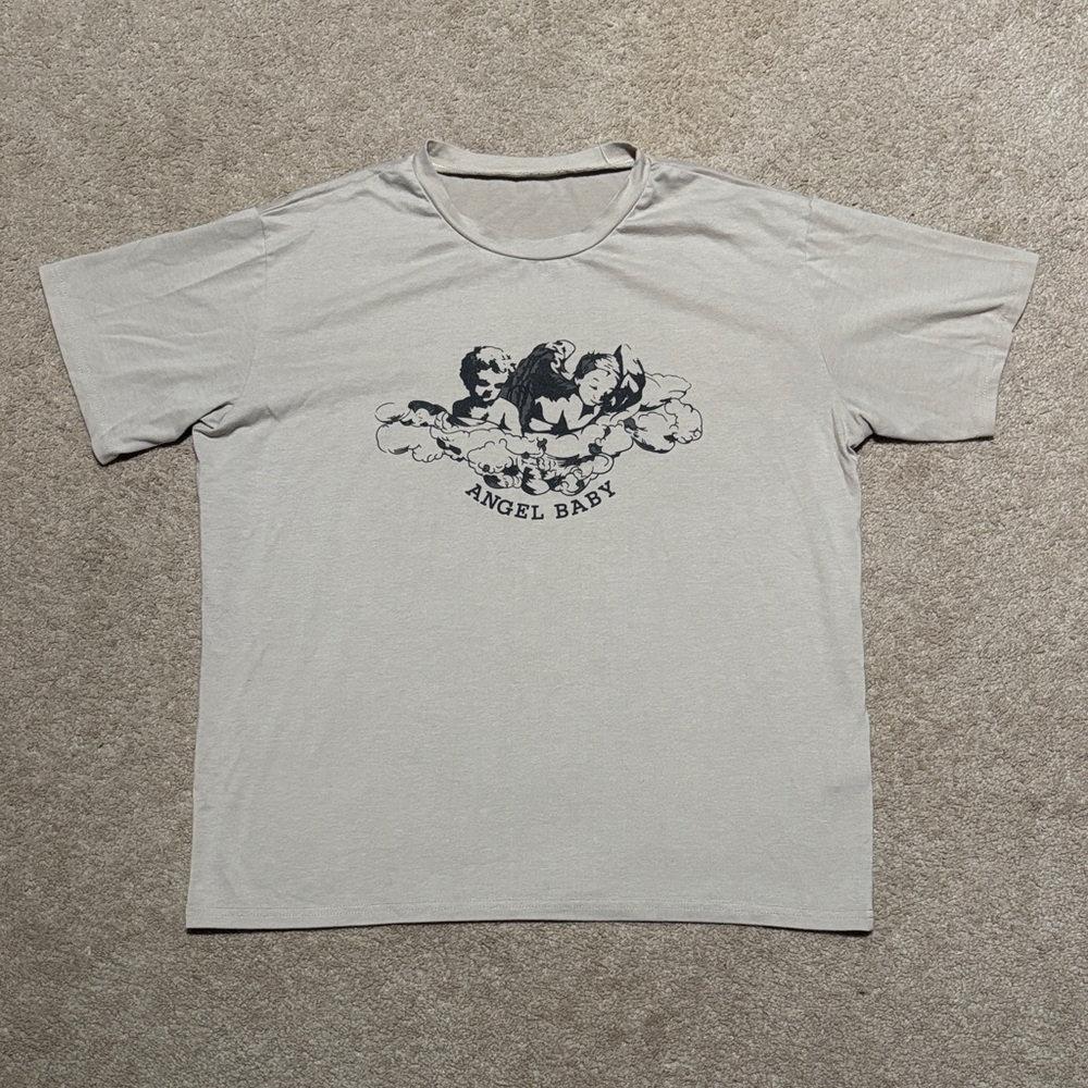 Oversized Angel Baby Graphic Women's T-Shirt - Beige